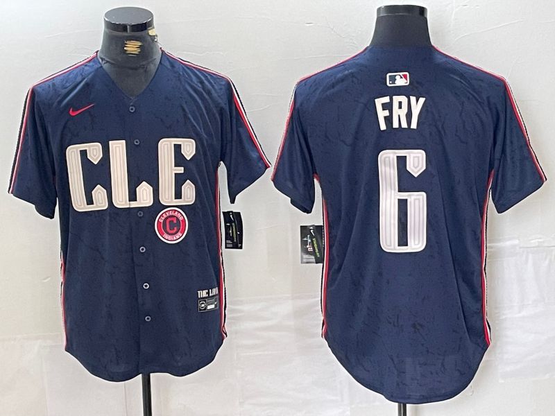 Men Cleveland Indians #6 Fry Blue City Edition Nike 2024 MLB Jersey style 4